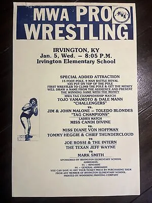 Rare Vintage Original 1980s Mid South MWA Wrestling KY Event Poster Wwf Ecw Ppv • $49.99