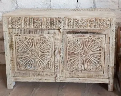 Vintage Sunrays Carved Whitewash Sideboard Vanity Chest Credenza Bedroom Side • $1240.27