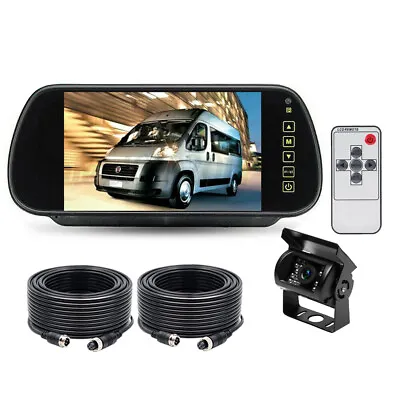 7   Rear View Mirror Monitor+HD 18 IR Reversing 4PIN CCD Camera 2x 10m For Truck • £64.80