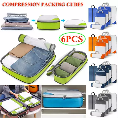 6PCS Expandable Travel Luggage Bags Organizer Compression Packing Cubes Storage • $9.55