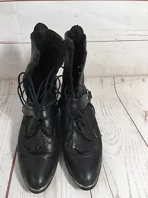 Victorian Style Line Dance 5 1/2 Lace Up Heel Leather Boots Steampunk Western • $24