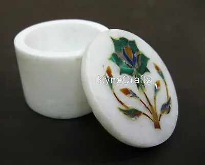 2.5 Inches Malachite Stone Inlay Work Trinket Box Round Marble Cuff Link Box • $76.50