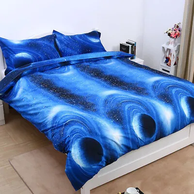 Star Navy Blue Moon Night Duvet Cover Purple Starry Pattern 4Pcs • $35.78