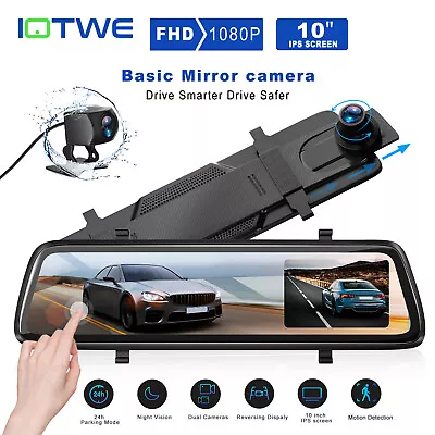 $69.99 • Buy Mirror Dash Cam 10  Front Rear View 1080P Camera Car DVR Tail Reversing G-sensor