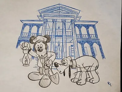 Disneyland Haunted Mansion Ride Mickey Mouse Pluto Disney Drawing/sketch  • $50