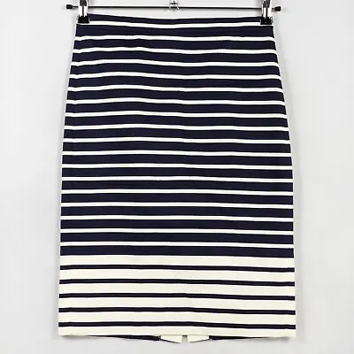 J Crew Women’s No 2 Striped Pencil Skirt Sz 0 Navy Ivory Stripe Cotton Lined • $15.19