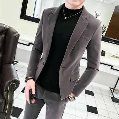 $133.49 • Buy Korean Mens Pleuche 2PCS Suit Blazer Jacket Pants Slim Fit Party Dress Leisure 