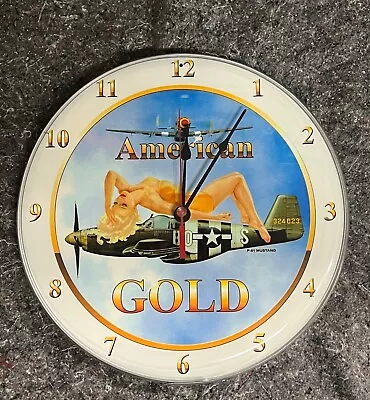 P-51 Mustang Airplane Wall Clock / AMERICAN GOLD /  MADE IN USA 14  • $45.95