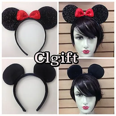 Minnie Mickey Mouse Ears Headband Sparkle Shimmer Minnie Red Bow Costume / Favor • $3