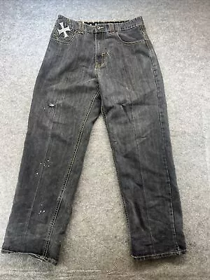 Royal Blue Mens Jeans 36x34 Baggy Y2k Skater Distressed With Holes Bleach Spots • $36
