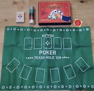 Travel Mini Poker Game Set Texas Hold'em Casino Chips Gaming Mat  Deck Of Cards • £4.99