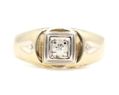 Men's Estate 10.1mm Wide 14KT Yellow Gold Signet Diamond Ring 7.24g Size 12 3/4 • $452.95