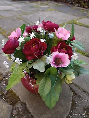 £15 • Buy Artificial Flower Arrangement In Maroon Ceramic Pot , Spray Is Removable From Po