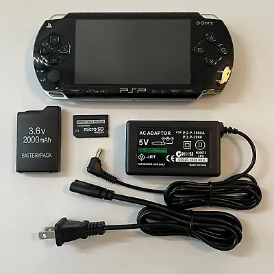 BLACK Sony PSP 1000 System W/ Charger & 64gb Memory Card Bundle TESTED Import • $92