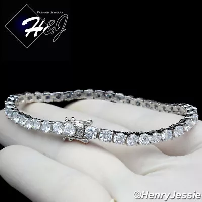 8 Men Women 14k White Gold Plated Icy Cz 4mm 1 Row Tennis Link Chain Bracelet*b2 • $21.99