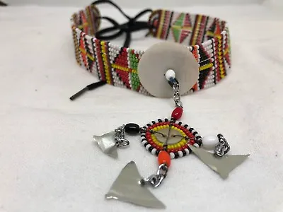   Vintage African Ethnic Jewelry Maasai Kenya Beaded Collar Necklace  • $40