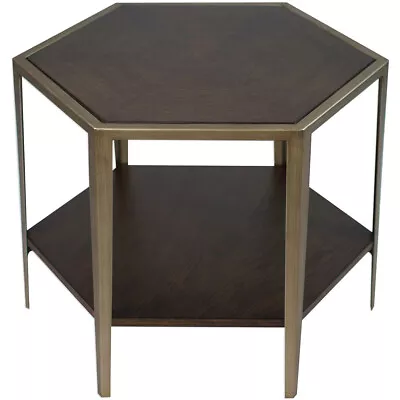 Uttermost 25314 Alicia End Or Side Table Deep Walnut And Brushed Champagne • $437.80