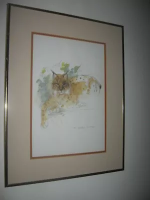  Lynx Lynx  Watercolor Print Signed Mads Stage Danish Artist Framed 18 X14  • $62