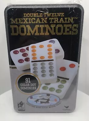 Cardinal Double 12 Dot Dominoes 91 Piece Jumbo Color Dot Tin Case Mexican Train • $17.49