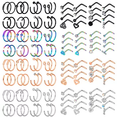 32 Pcs 20G Nose Hoops Rings L-Shaped Studs Stainless Steel Piercing Jewelry Set • $3.99