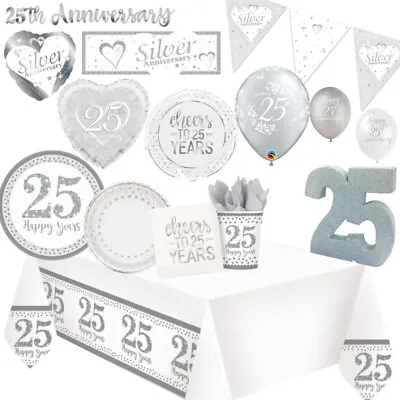 25th Silver Wedding Anniversary Decorations Banner Balloons Bunting Tableware • £4.55