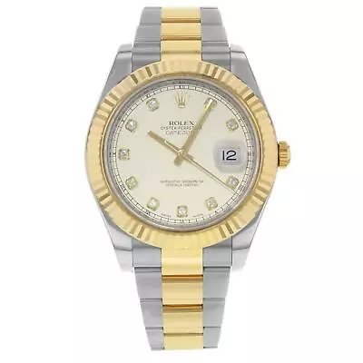 Rolex Datejust II 18K Yellow Gold Steel Cream Diamond Dial Men Watch 116333 • $12499