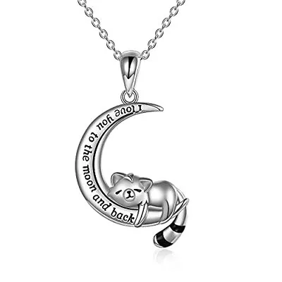 YAFEINI Red Panda Necklace Gifts Sterling Silver Moon Red Panda Pendant Necklace • £27.53