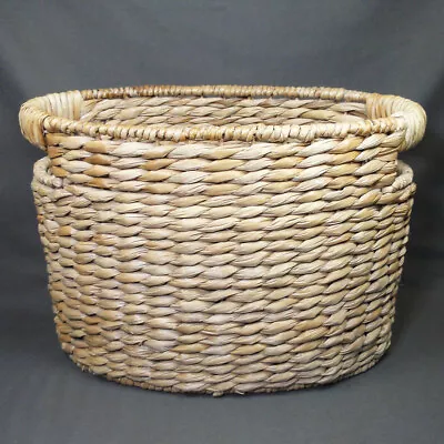 Pottery Barn Savannah Magazine Basket Handwoven Seagrass Oval W Handles Natural • $39