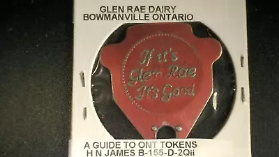 Glen Rae Dairy - Gf 1 Quart Homo Milk- Bowmanville Ontario - Milk Token • $10.81