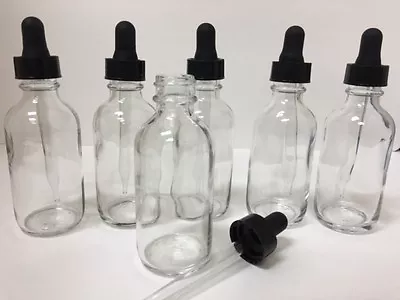 6 Pack - 2oz CLEAR Boston Glass Bottles With Glass Eye Dropper- New ! 60 ML  • $9.99