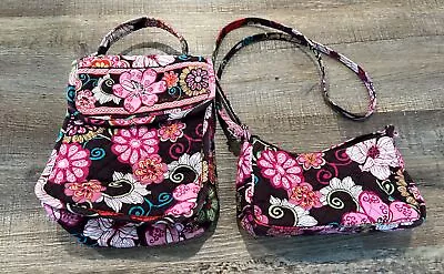 Lot 2 Vera Bradley LIBBY MOD FLORAL Brown Pink Shoulder Bag Purse & Lunch Bag • $19.99