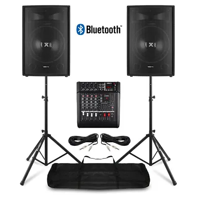 PA System Package For Live Bands - Vonyx 15  PA Speakers Mixer Amp & Stands • £629