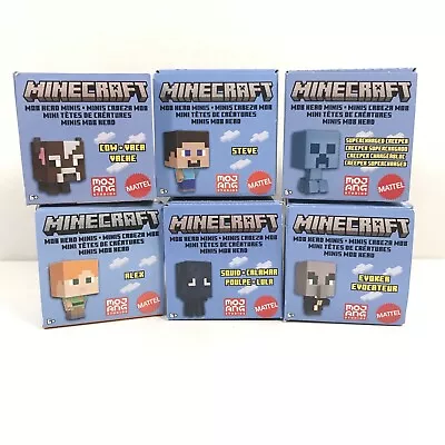 MINECRAFT Mob Head Minis Set Of 6 New! Steve Alex Cow Squid Creeper Evoker • $23