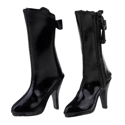 1/6 Scale Female Mid-heeled Knee-high Boot For 12'' Action Figure Doll Black • £14.89