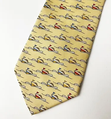 VINTAGE 100% Silk [ SALVATORE FERRAGAMO ] Yellow Mens Tie MADE IN ITALY • $129.95