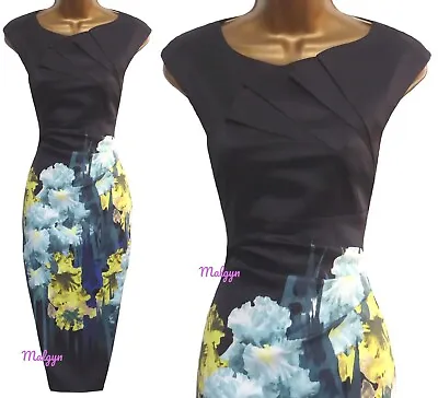 Karen Millen ✩ Classic Navy Black Floral Iris Pencil Wiggle Dress ✩ Uk 12 • £79.99