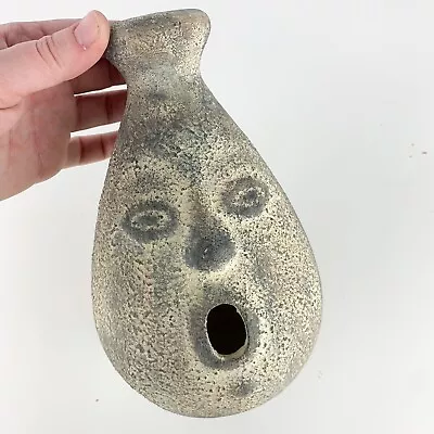 Vintage Funky Ceramic Clay Pottery Open Mouth Face Vase 8” Tall Folk Art Decor • $42.99