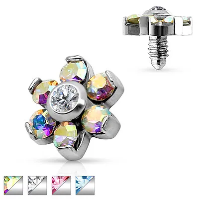 Prong Set CZ Flower Surgical Steel Internally Threaded Micro Dermal Anchor Top • $7.09