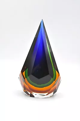 Stunning Murano Style Art Glass Sommerso Faceted Teardrop Paperweight Sculpture • $75