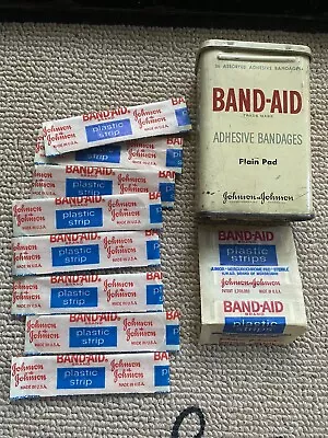 Vintage Band Aid Box Container Tin Plain Pad Johnson 1960s W Bandages • $20