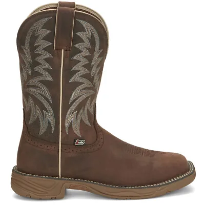 Justin Boots Buffalo Leather Square Toe Cowboy  Mens Brown Casual Boots SE7400 • $194.95