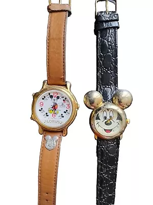 Vintage LORUS MICKEY MOUSE UNISEX GOLDTONE MUSICAL WATCH V422 1980's Lot • $15