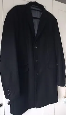 Next Mens Black Crombie Coat Knee Length Wool Blend Size L • £50