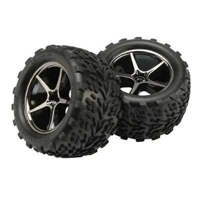 Traxxas 7174A Gemini Black Chrome Wheels/Talon Tires (2): 1/16 E-Revo • $18.95