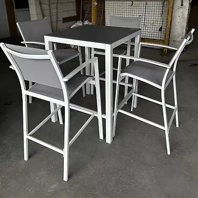 Portofino 4-Seater Bar Set Metal Garden Table Bistro Dining Chairs Outdoor Patio • £195