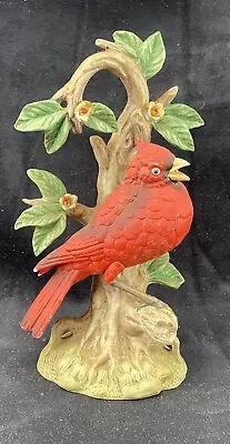 Vintage Bird Figurine Red Cardinal In Tree Branch W/Flowers Porcelain Ceramic • $12.96
