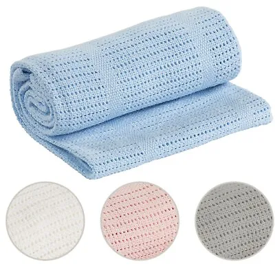 £6 • Buy 100% Cotton Baby Cellular Blanket For Crib/Pram/ Buggy/Cot /Moses Basket 