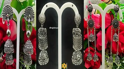 £4.99 • Buy EARRINGS Asian Silver Plated Oxidised Designer Ethnic Tribal Costume Jewellery