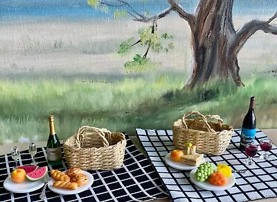 1:12 Lot  Miniature Handmade Basket Picnic Wine Fruit Cheese Bread Set Dollhouse • $9.99