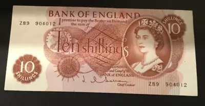 Banknote Of England Ten Shillings. JQ.  Hollom. Z89. Almost Unc Cond. • £0.99